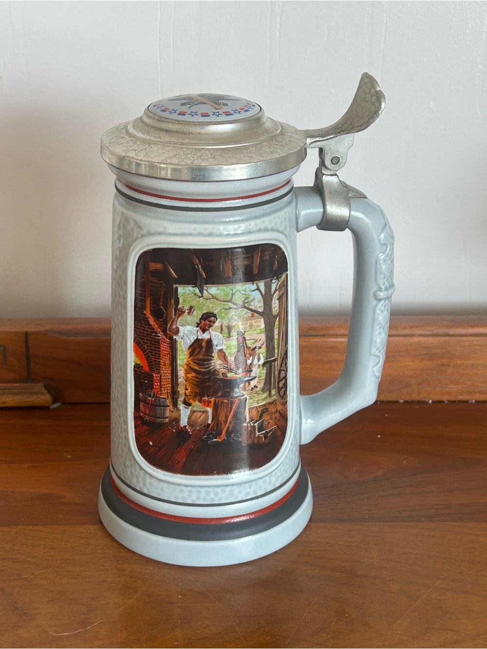 Vintage 1985 Avon "The Blacksmith" Ceramic Beer Stein with Pewter Lid